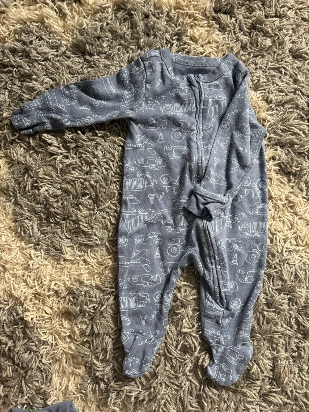 Blue Footed Baby One-Piece with Vehicle Print